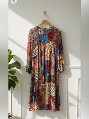Zara Trafaluc Patchwork Boho Floral Midi Dress - Size S